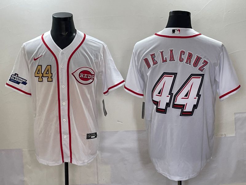 Men 2025 Cincinnati Reds #44 Delacruz White Joint Name Nike MLB Jersey style 04->cincinnati reds->MLB Jersey